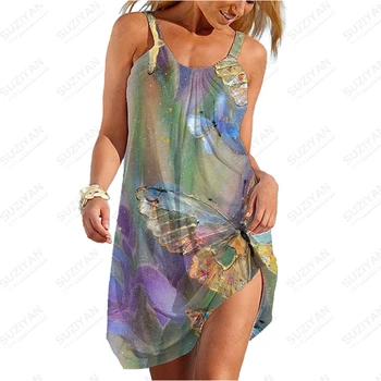 Платье с цветочным рисунком в виде черепа Женское модное жаркое летнее пляжное повседневное платье Сексуальное Солнцезащитное платье средней длины С камуфляжным 3D принтом Повседневная пижама