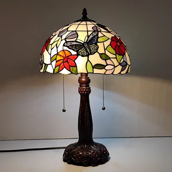 LongHuiJing 12-дюймовый Европейский цветочный абажур из витражного стекла Настольные лампы со стеклянным абажуром Тиффани Настольные лампы с основанием из цинкового сплава