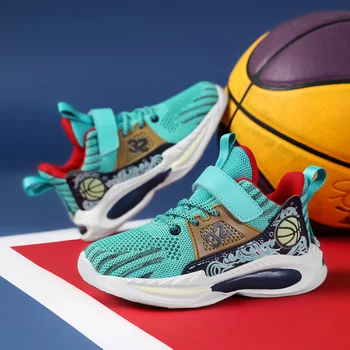 Новые толстой подошве мягкая мальчиков баскетбольная обувь нескользящая детская спортивная обувь на открытом воздухе для мальчиков баскетбольные кроссовки резиновые Детские кеды