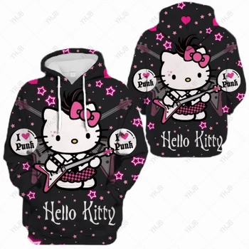 Женская толстовка с принтом Kiki'S Hello Kitty из мультфильмов и аниме, толстовка Оверсайз, свободный пуловер с круглым вырезом, пуловер с круглым вырезом и капюшоном