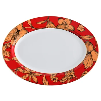 Тарелка с цветком гибискуса, высококачественное овальное блюдо, тарелка для стейка, Хлебная тарелка, гостиничная посуда, красная 12-дюймовая тарелка для рыбы на пару