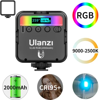 VL49 RGB Полноцветный светодиодный видеосигнал 2500 K-9000 K 800LUX Магнитный Мини-заполняющий светильник с 3 портами холодного башмака 2000 мАч Type-c