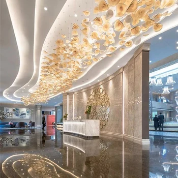 Индивидуальный отдел продаж песочный столик люстра в виде лотоса В большом вестибюле отеля, банкетный зал, декоративные лампы в форме стеклянных лепестков