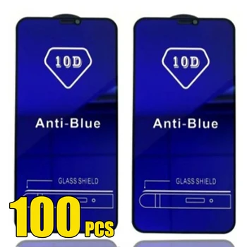 100шт 10D Анти-Синее Закаленное Стекло Защитная Пленка Для Экрана Для iPhone 15 Pro Max 14 Plus 13 Mini 12 11 XS XR X 8 SE