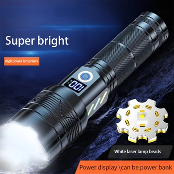 Сверхсильный световой факел, мощный светодиодный фонарик дальнего действия, USB Перезаряжаемый фонарь для кемпинга на открытом воздухе, индикатор мощности фонаря с зумом