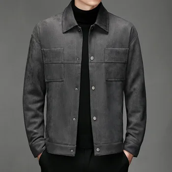 Мужская куртка 2023, весна-осень, новая короткая куртка в стиле рабочей одежды с замшевыми лацканами, молодежное повседневное однотонное пальто