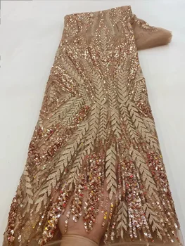 Французская кружевная ткань 2023, Высококачественная сетка для вышивания, Вечернее Свадебное платье, Женский Красный Африканский тюль с пайетками, Вышитая Нигерийской сеткой
