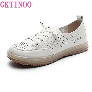 Женские кроссовки GKTINOO с вырезами, Летние Белые туфли из натуральной кожи, большие размеры, женская повседневная дышащая спортивная вулканизированная обувь