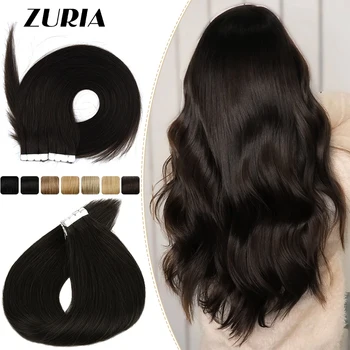 ZURIA Натуральная прямая лента для наращивания волос Balayage Ombre Machine Remy Настоящие человеческие волосы для женщин Невидимый бесшовный уток кожи