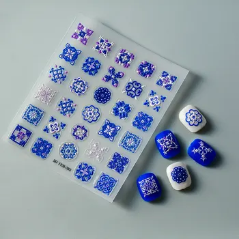 Синее кружево 5D Наклейка для ногтей Материал для ногтей Маникюрные Пегатины для акриловых ногтей