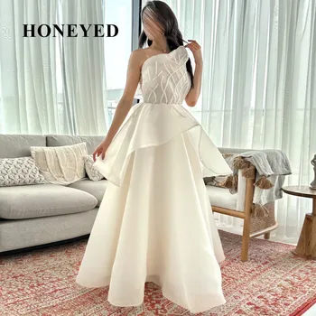 Выпускные платья Honeyed 2023 с разрезом на одно плечо, со шлейфом, со складками, длинные вечерние женские платья для вечеринок, Robes De Soirée