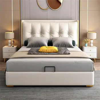 Итальянская легкая роскошная кожаная кровать современная простая спальня
