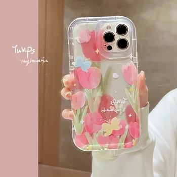 Ins розовые тюльпаны, цветок, противоударный чехол для iphone 13 11 12 promax 14 pro max plus, силиконовый мягкий чехол для телефона, задняя крышка, чехлы