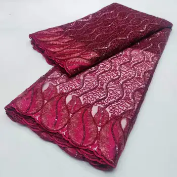 Бордовая африканская кружевная ткань с 3D блестками 2023 новейшая французская кружевная ткань с нигерийской вышивкой, сшитая для свадебного платья