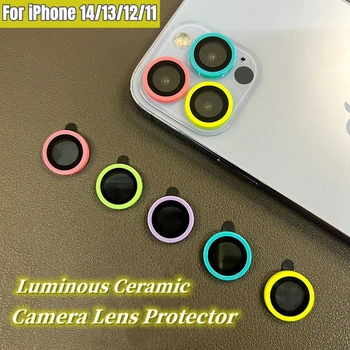 Светящаяся защитная пленка для объектива iPhone 14 13 12 11 15 Pro Max, керамическое защитное стекло для объектива камеры на iPhone 12 13 mini 14pro max