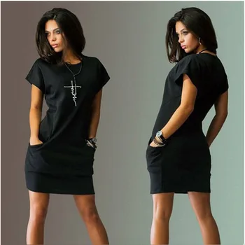 Модное женское платье, Летняя футболка с круглым вырезом и большим карманом, мини-платья с коротким рукавом, длинные топы длиной выше колена, сексуальная уличная одежда