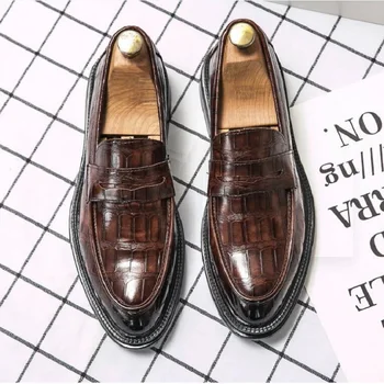 Корейская версия деловой повседневной обуви, мужская модная обувь с принтом Crocdile, простые офисные маленькие кожаные туфли 1AA10