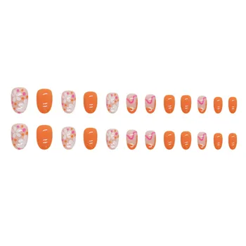 Круглые наконечники для ногтей с оранжевым краем, искусственные ногти из смолы, искусство маникюра для женщин и девочек, Маникюрный салон