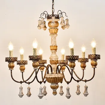 Американская винтажная люстра из массива дерева для домашнего бара, Свадебное подвесное освещение в стиле деко, спальня, гостиная, светодиодные металлические люстры