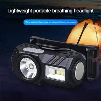 Мини-светодиодный налобный фонарь с датчиком движения, фонарь для кемпинга и рыбалки, зажим для зарядки Type-C, сильная световая сигнальная лампа фары, зажимы для крышек