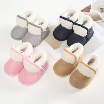 Мягкие пинетки для маленьких девочек и мальчиков, зимние ботинки для маленьких девочек, сохраняющие тепло, плюшевые внутри, нескользящие, удобная согревающая обувь для младенцев и малышей