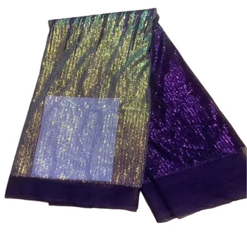 Модное африканское кружево 2023, новейшая фиолетовая золотая индийская ткань сари, высококачественный тюль, кружевная ткань с блестками, материал для свадебного платья