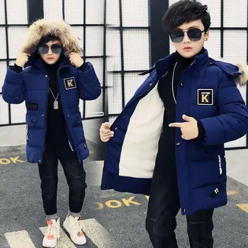 Пуховик для мальчиков, пальто, пальто из хлопка 2023 Синего цвета, теплая утепленная зимняя детская одежда больших размеров