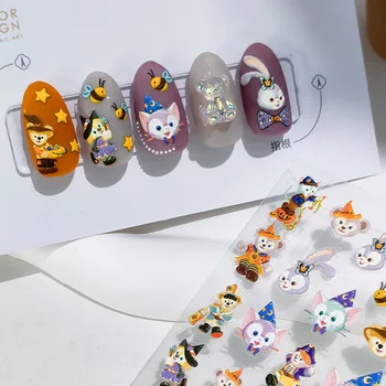 1шт Милые наклейки для ногтей с изображением животных из мультфильма Kawaii Костюм для Хэллоуина Кролик Кошка Дизайн ногтей Самоклеящиеся Рельефные Аксессуары для ногтей Наклейка