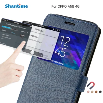 Чехол для телефона из искусственной кожи для OPPO A58 4G, флип-чехол для OPPO A58 4G, чехол-книжка с окном, мягкая задняя крышка из силикона TPU