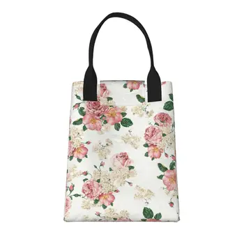 Большая модная сумка для покупок Pink Flower с ручками, многоразовая хозяйственная сумка из прочной винтажной хлопчатобумажной ткани
