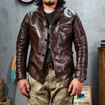 Ручная бритва в стиле ретро с лацканами Kaji, мотоциклетная куртка, мужская кожаная кожаная