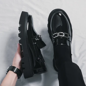 Черные мужские кожаные туфли на толстой подошве, модные деловые модельные туфли, уличная повседневная обувь, удобные оксфордские туфли на мягкой подошве