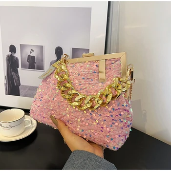 2023 Новая роскошная сумка с красочными блестками Для женщин Дизайнерская сумка на цепочке через плечо, тоут, вечерний клатч, блестящий кошелек