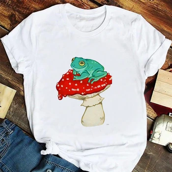 Модная милая футболка с короткими рукавами для женщин, модная повседневная универсальная футболка для женщин, летняя забавная футболка с принтом лягушки