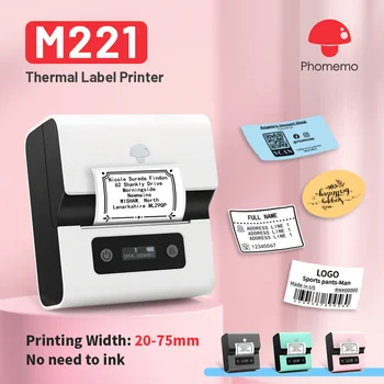 Производитель этикеток Phomemo M221 75-миллиметровый термопринтер этикеток для маркировки адресов со штрих-кодом, этикеток для почтовых файлов и папок