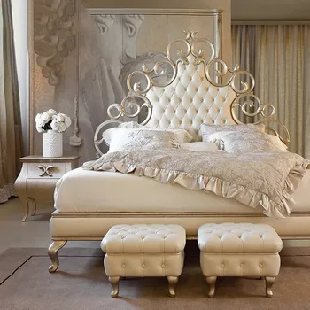 высококачественная кровать из массива дерева, роскошная одноместная двуспальная резная пустотелая кровать принцессы из французской ткани, мягкая кровать