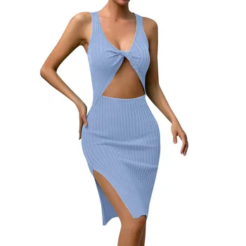 Женское платье без рукавов, сексуальное коктейльное платье с рюшами и разрезом для женщин, Вечерние платья для женщин, лето 2023