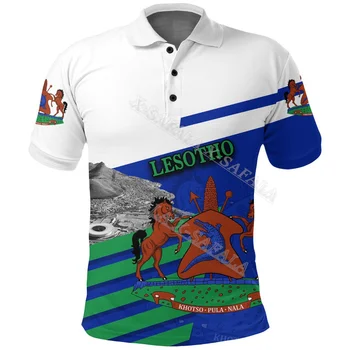 Флаг Страны Лесото, эмблема, День Национальной независимости, Рубашки поло с 3D принтом, мужской воротник, уличная одежда с коротким рукавом, повседневный топ-1