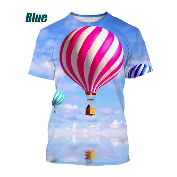 Летняя Мужская Забавная футболка с 3D-принтом на Воздушном шаре, Повседневная Удобная Индивидуальность, Солнечный О-образный воротник, Качественный Топ С Короткими рукавами
