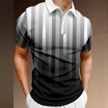 Модное мужское поло с 3D принтом в простые полосы, летняя футболка с отворотом, повседневный топ-поло с короткими рукавами, мужская одежда премиум-класса