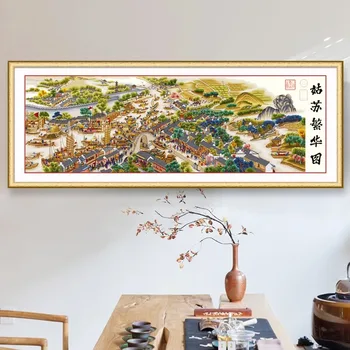 Набор для вышивания крестиком Древнекитайская картина с городским пейзажем Сучжоу Винтажный 11-каратный холст с принтом Для украшения стен наборы игольчатых инструментов
