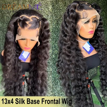Глубокий волнистый парик из человеческих волос на шелковой основе 13X4 для женщин с Бразильским прозрачным скрытым узлом на шелковой основе 4x4 с кружевным париком спереди