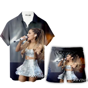 Повседневные гавайские рубашки с 3D принтом Ariana Grande + шорты, пляжные шорты, одежда для костюмов, женские/ мужские комплекты, одежда для костюмов T02