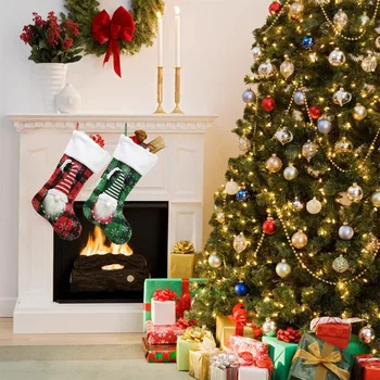 Рождественские Чулки, Вязаные Безликие носки для куклы Санта-Гном, Рождественский пакет для подарков с конфетами, Подвеска в виде Рождественской елки, Новогодний Домашний декор