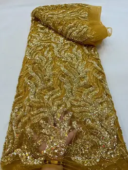 Высококачественная Африканская кружевная ткань J-1302527, расшитая бисером и пайетками, Кружевная ткань с французской вышивкой Для Нигерийской свадьбы