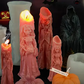 3D скелет Невесты, Свеча с черепом, Силиконовые формы для свечей, литье смолы, изготовление мыльного воска, Поделки, Декор для свечей на Хэллоуин