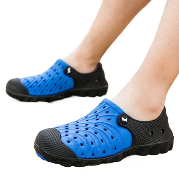 Новые модные летние мужские туфли из крокодиловой кожи в корейском стиле, мужские пляжные шлепанцы с закрытым носком 크록스슬리퍼 большие размеры 40-46