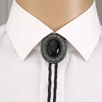 Галстук-боло с серебряным цветком из натурального камня для мужчин, ковбойский галстук-пастушка в стиле вестерн, кожаная веревка, галстук из цинкового сплава