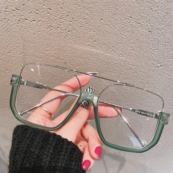 Квадратные очки большого размера в ретро-стиле, Полуметаллическая оправа для очков, женские прозрачные очки с двойными мостиками, мужские оптические оправы