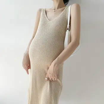 2023 Весна И осень, вязаная юбка с V-образным вырезом и утолщенной сердцевиной, Универсальная юбка-майка, платье для беременных женщин